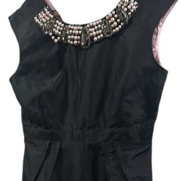 London Times Black Embellished Sheath Dress Size 12 - Pearl Neck Cocktail Party - Picture 2 of 12